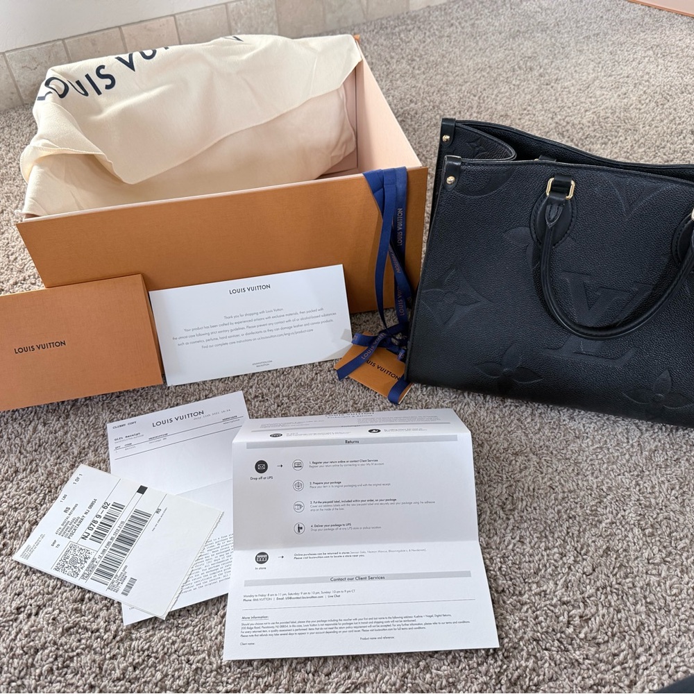 Louis Vuitton Black Monogram Embossed Tote with Gold-Tone Hardware